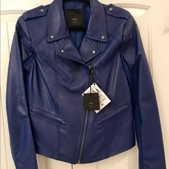 Gorgeous! NWOT 'VEDA' Stunning Bright Blue Leather Jacket!! Size M. - Picture 5 of 10